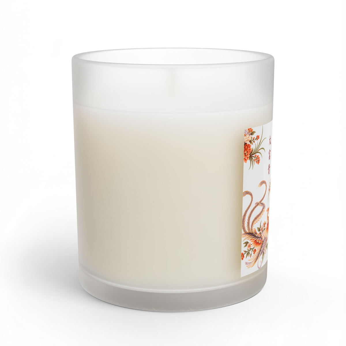 Retro Style Floral Phoenix Frosted Glass Container Soy Candle