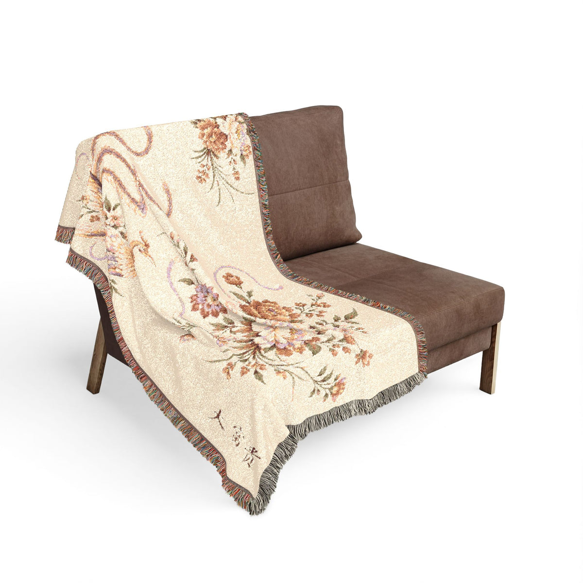 Floral Woven Cotton Blanket with Fringe and Personalized Text