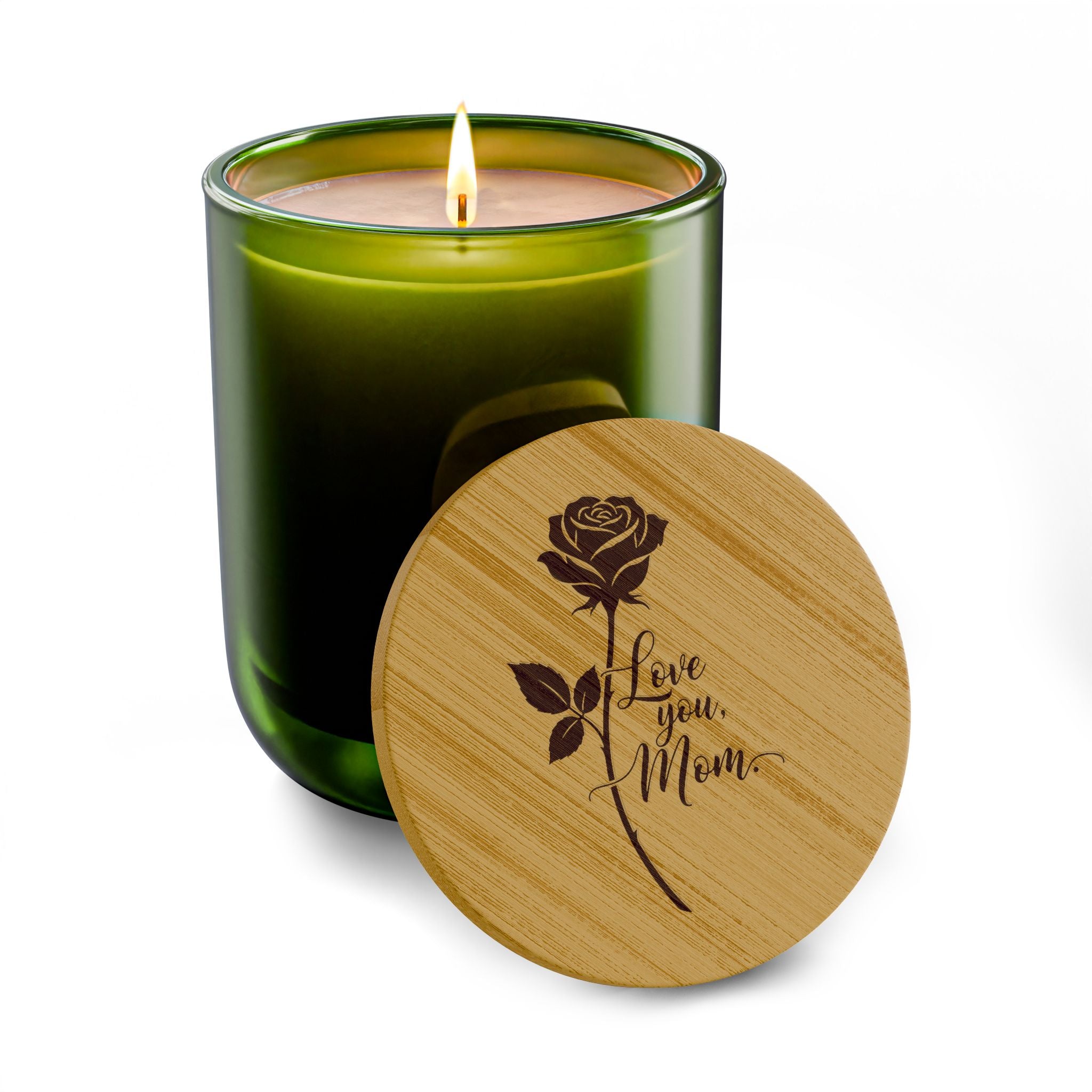 Custom Engraved Text Floral Soy Candle — 14 oz Beach Rose