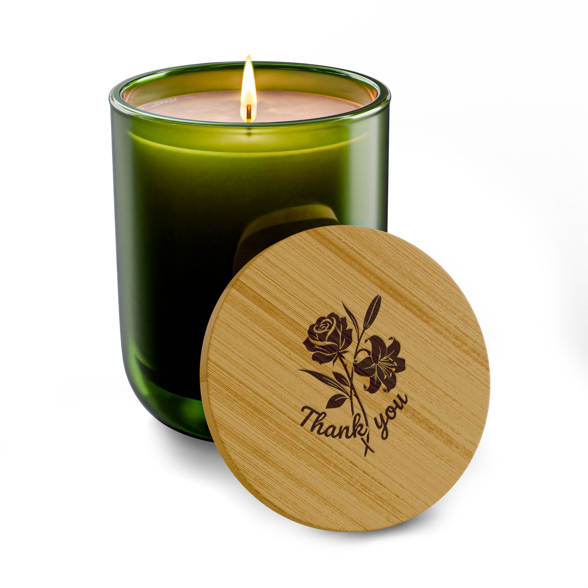 Custom Engraved Text Floral Soy Candle — 14 oz Beach Rose